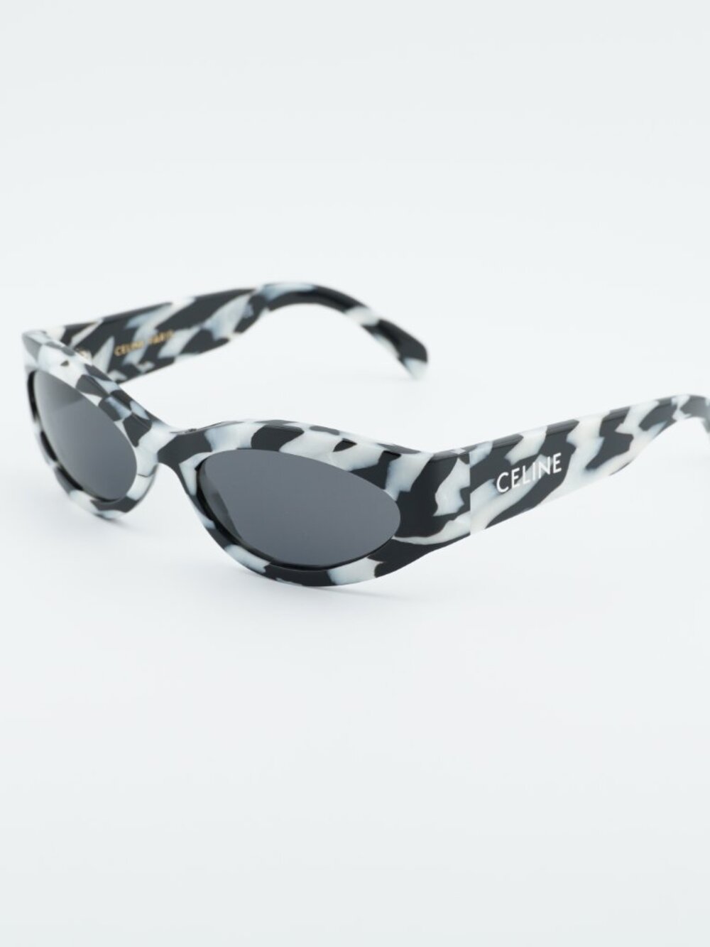 Celine CL40288I 04A Sunglasses Black and White Zebra Cat Eye Frame, Grey Lenses